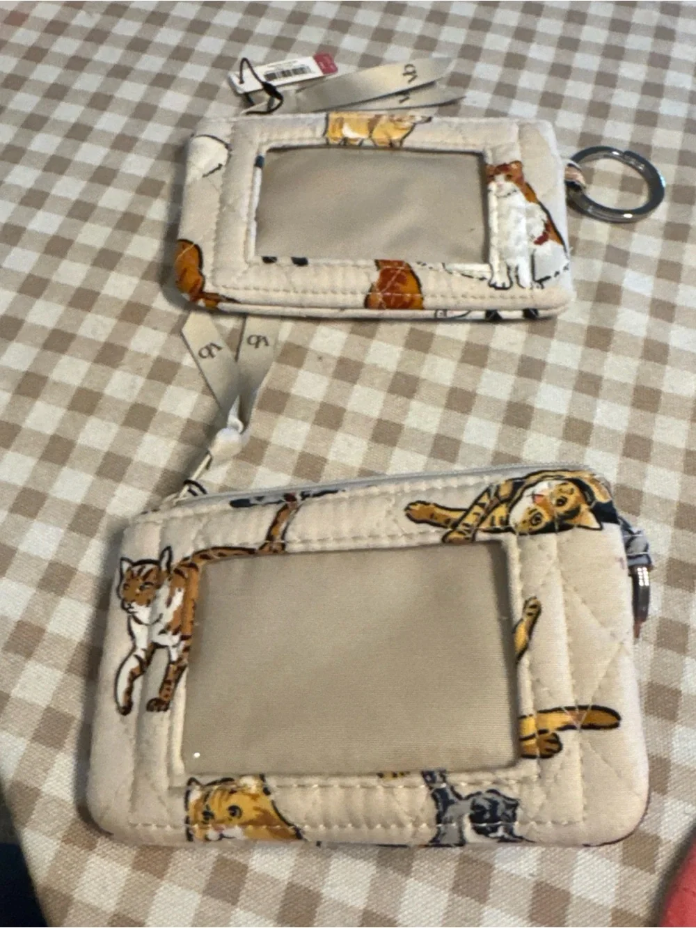 Quilted Cat Print Keychain Card Holder - Cream & Multicolor - Picture 4 of 5